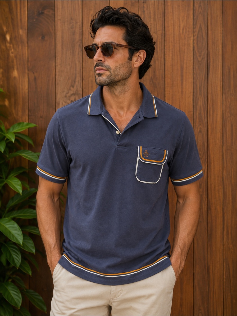 MAKE OFFER! Original Penguin Gray/Blue Polo Pocket Flap Munsingwear Med.